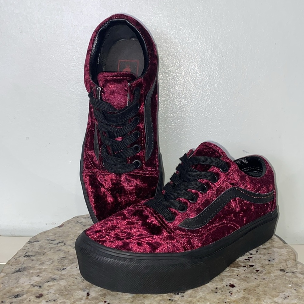 Old Skool Platform 'Crushed Velvet Skate Shoes- Burnt Russet' Women’s Size 7